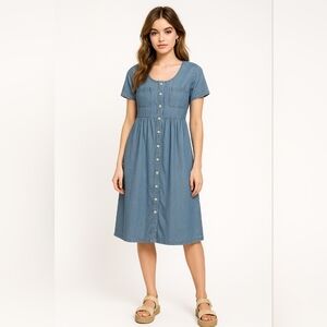 Vintage Erika Classics Clothing Co. Denim Jean‎ Jumper Dress Pearl Buttons Large